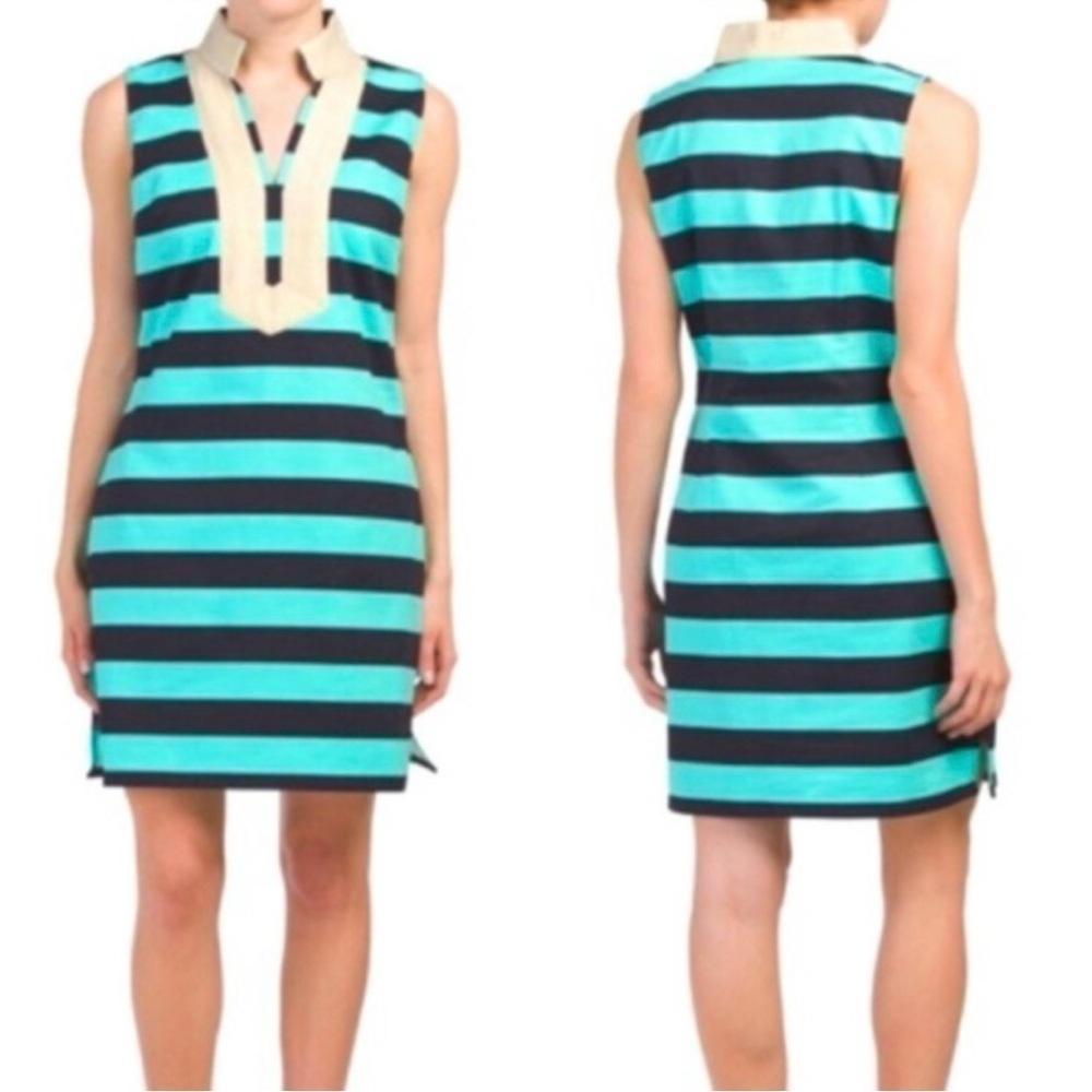 Sail to Sable STS Stripe Tunic Shift Dress Sleeveless Gold Trim Sz XS